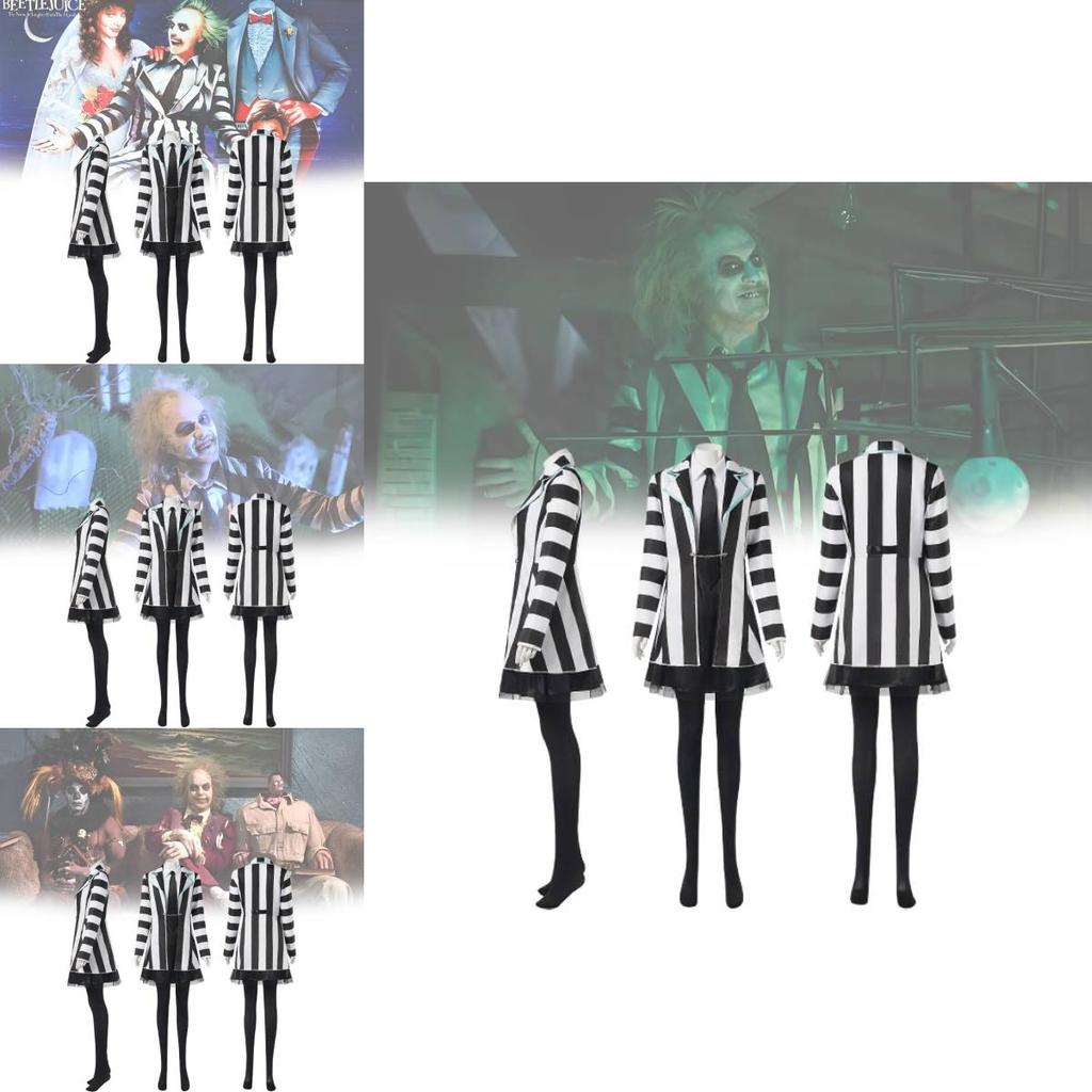 Beetlejuice 2 Cosplay Costume For Women Featuring Striking Black Polyester Blend Fabric