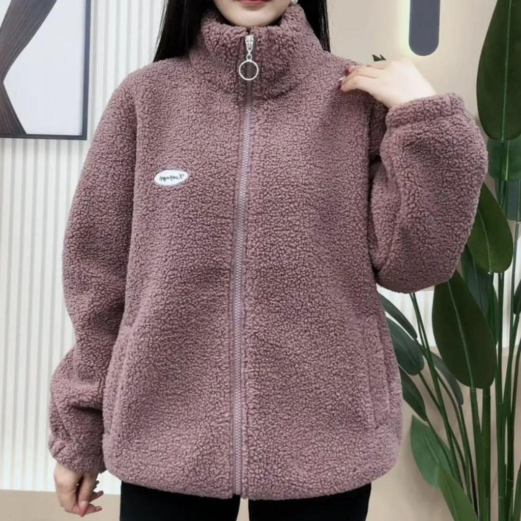 Women's Lambswool Fleece-Lined Stand-Up Collar Winter Cotton Coat
