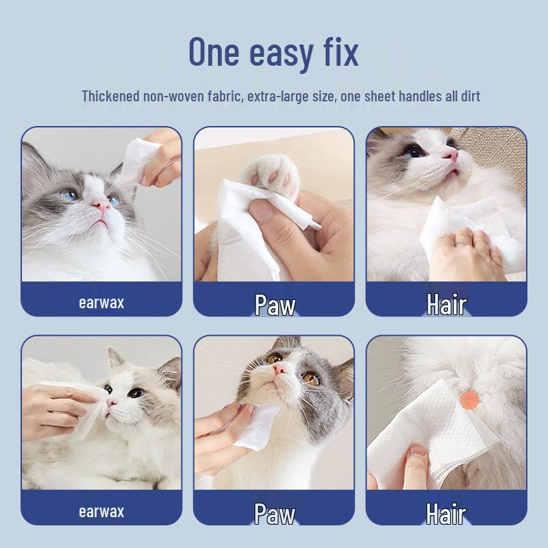 Pet Wet Wipes - 80 Ct, Large Pack for Cats & Dogs, Rinse-Free Deodorizing & Hygienic Body and Tear Stain Cleaning.