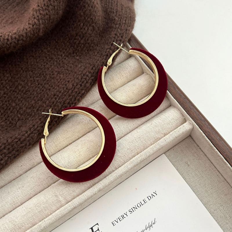 Vintage Flocked Round Hoop Earrings Simple Versatile Fashion Jewelry For Women