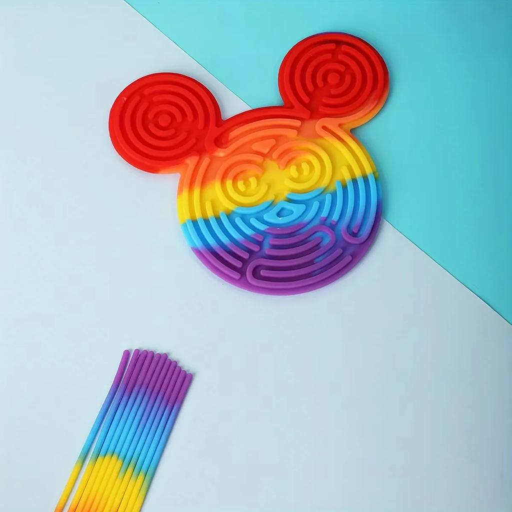 Sensory Activity Board for Kid Busy Board Motor Skills Montessori Toy Relaxing Stress Colored Silicone Rod Travel Toy Gift Boy