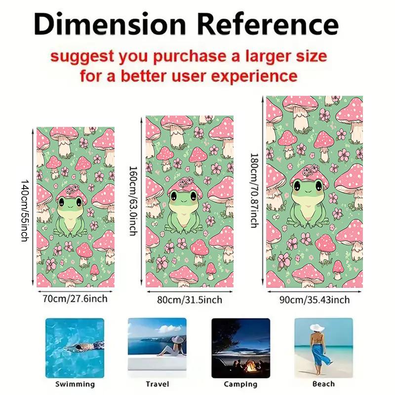 1pc Oversized Soft Microfiber Beach & Bath Towel with Cute Frog & Mushroom Floral pattern - Large Bath Sheet for s &, Swimming