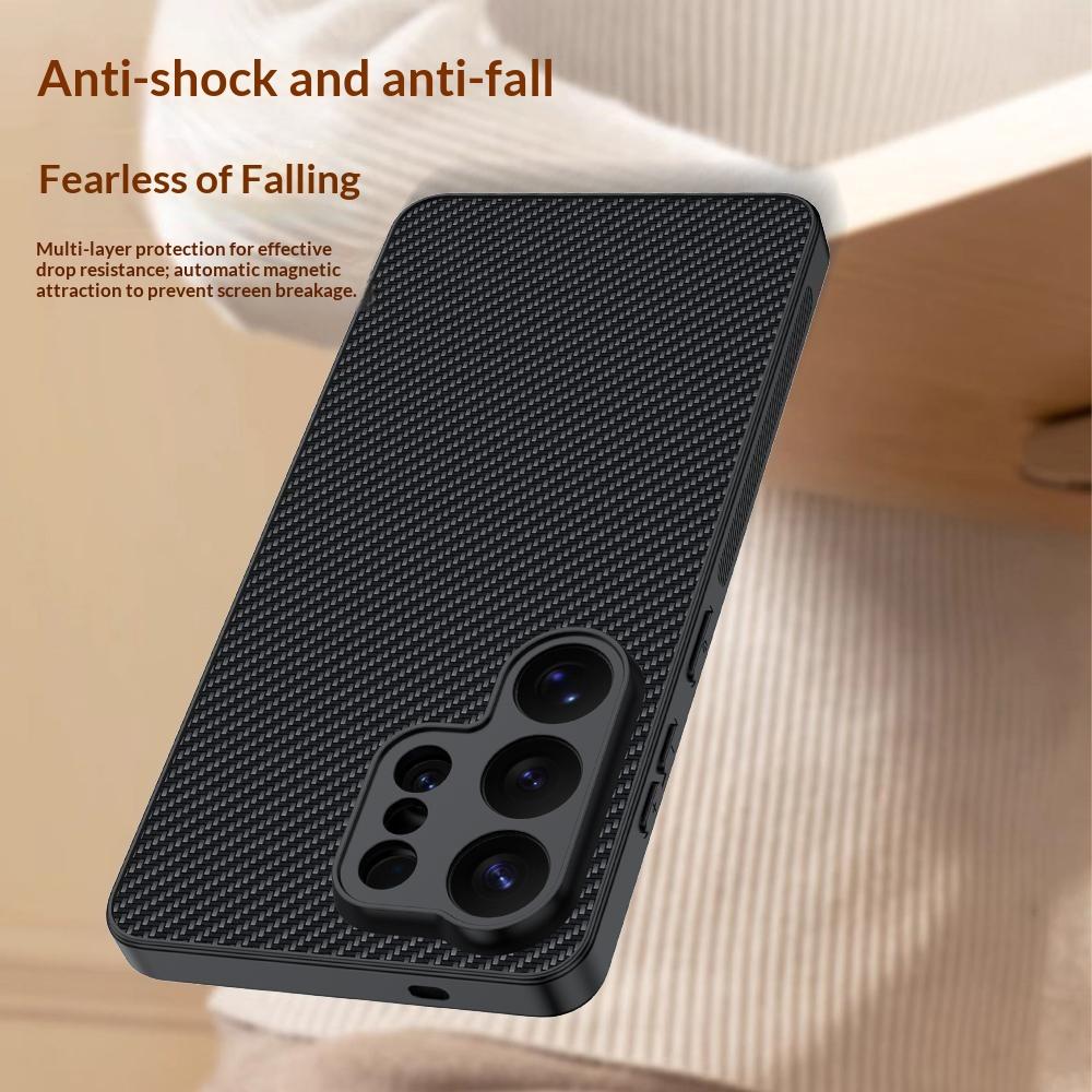 For Samsung Galaxy S26 Ultra Case Leather + PC Hard Phone Cover Carbon Fiber Texture