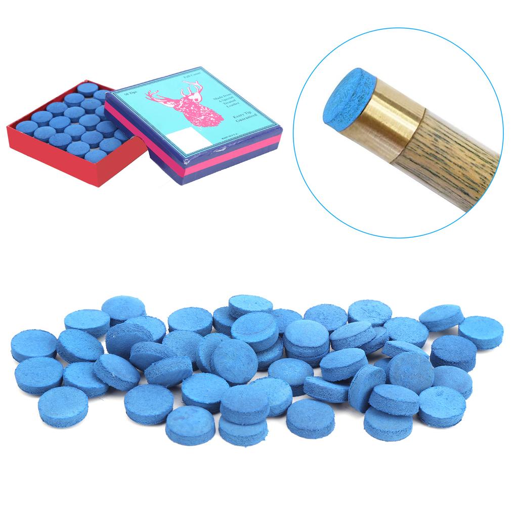 50PCS PU Leather Billiard Pool Cue Tips Pool Stick Replacement Accessory with Storage Box