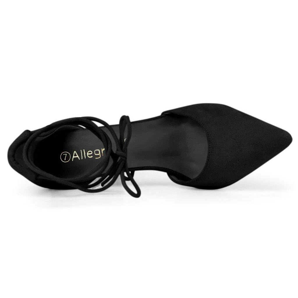 Allegra K Women's Lace-Up Pumps with Chunky Heel and Pointed Toe, Black, Size 24.0 cm