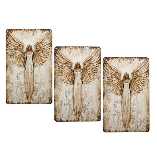 3Pcs Guardian Angel Wall Metal Sign Vintage Signs Rustic Distressed Angel Wall Art