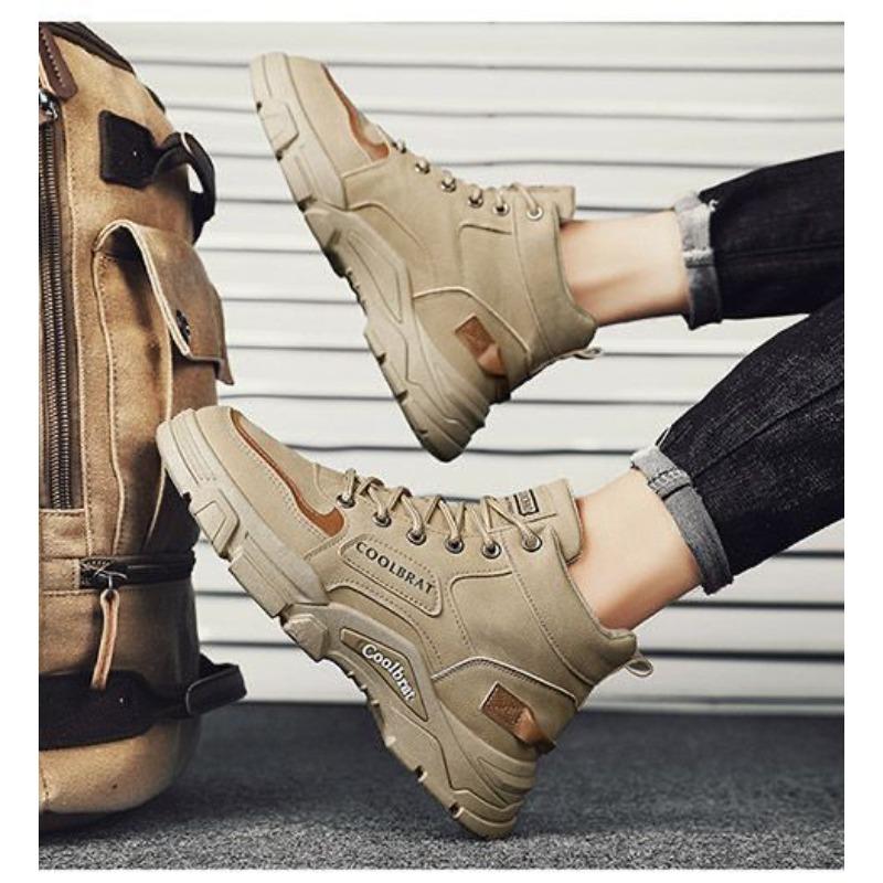 High-top Men's Workwear Style Outdoor Hiking Winter Fleece-lined Cotton Shoes, Safety Work Martin Boots.