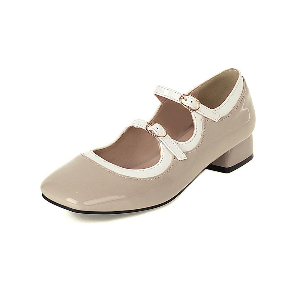 Fashion Fashion Women Mary Jane Flats Ladies Shoes Shallow Mouth Square Toe Solid Color Low Heel Vintage Casual Party Mujer Green Black
