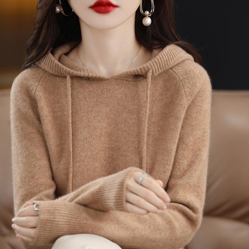 Women Pullover Sweaters Hooded Jumper Korean Loose Solid Long Sleeve Casual Autumn Winter Thick Warm Knitted Sweaters
