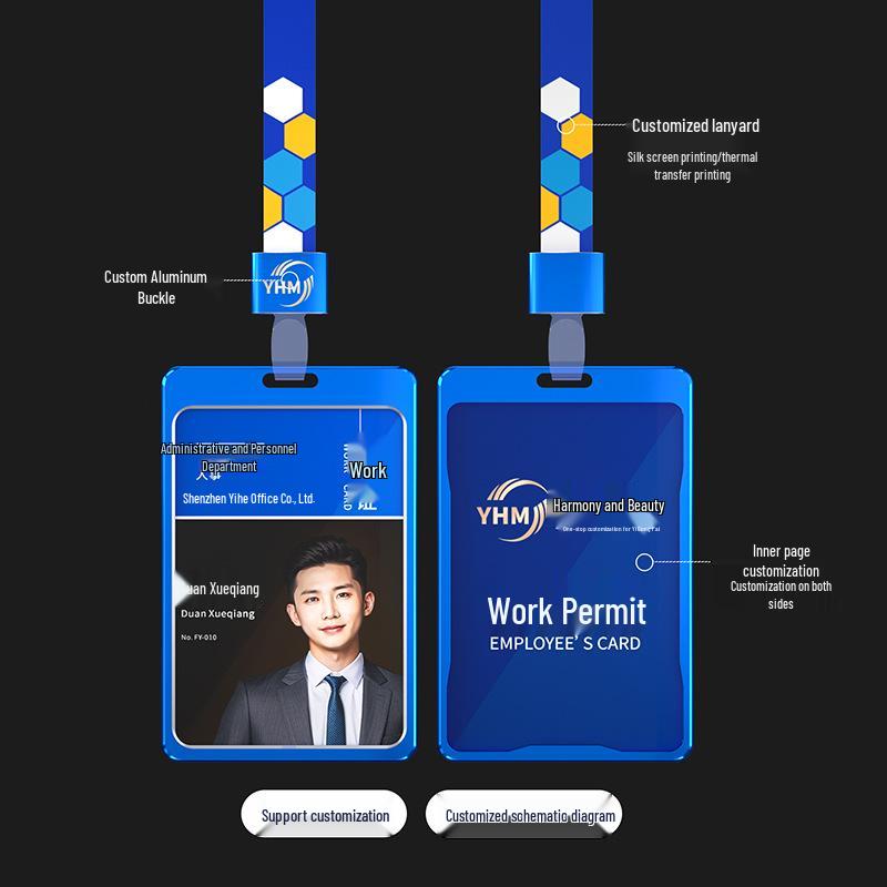 Aluminum Alloy ID Badge Holder with Lanyard for Employee, Student, or Conference Pass Customization