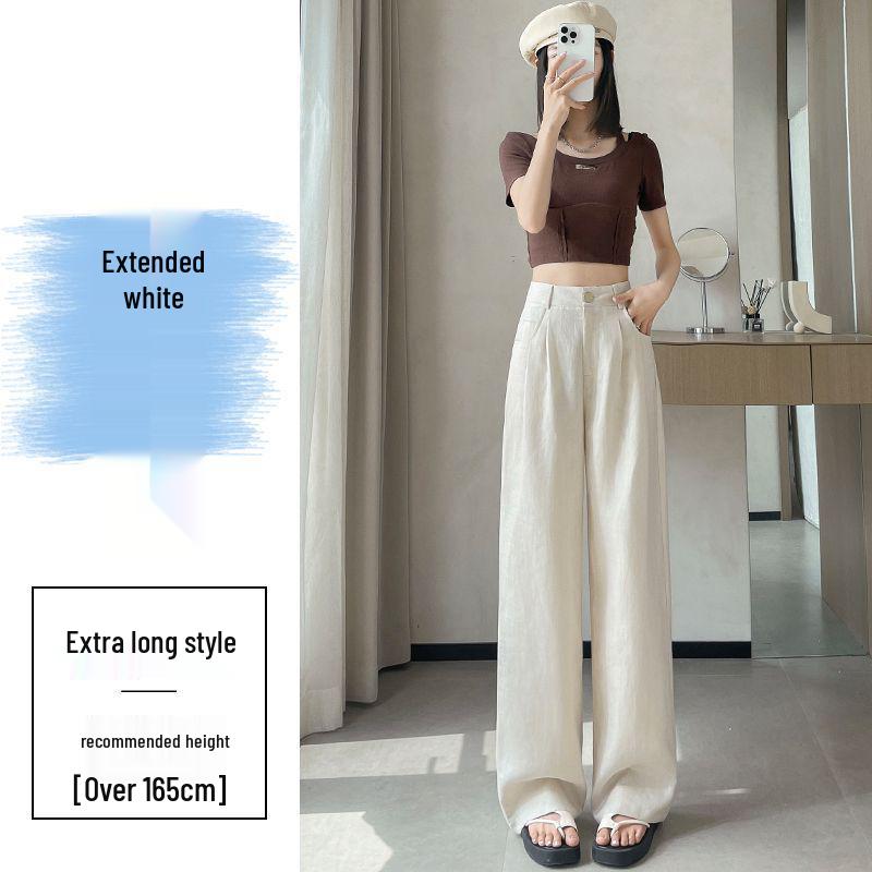Ice Silk Cotton Linen High-Waisted Wide-Leg Pants for Women – Summer 2026 Drapey, Straight-Leg Casual Suit Style