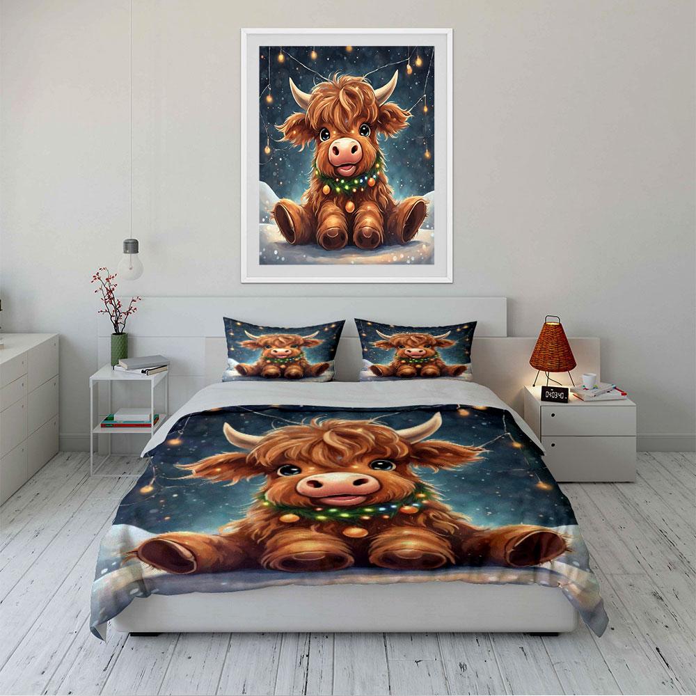 Adorable Highland Cow Bedding Set Bedding Duvet Cover Set Duvet Cover Pillowcases (1 * Duvet Cover 2 * Pillowcases, without duvet insert)