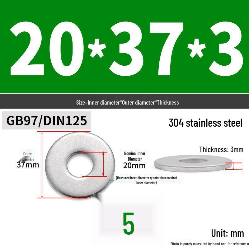 304 Stainless Steel Enlarged Flat Washer Ring (Sizes: M1.6-M22)