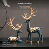 2Piece navy Resin Deer Figurines, Modern Oriental Desktop Decor, Blessing Gift Accent for Living