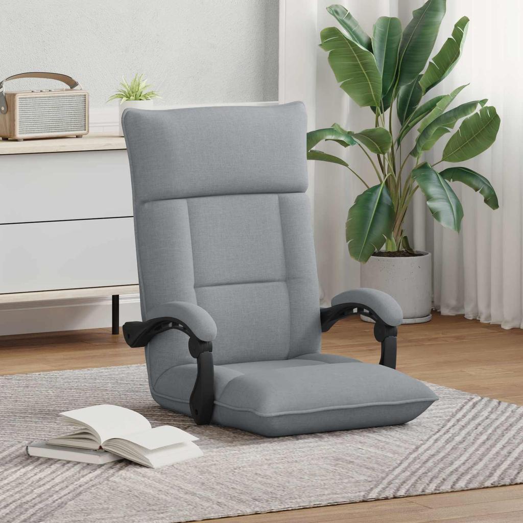 Adjustable Floor Footstool Light Grey Fabric