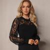 Damen Spitze Patchwork Langarm Rundhals Figurbetont Gestricktes Oberteil Elegant Lässiger Pullover für Damen