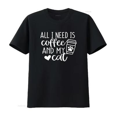 All I Need Is Coffee and My Cat Unisex T Shirt for Lovers Vintage Washed Graphic Stylish Versatile Casual Comfortable Unisex