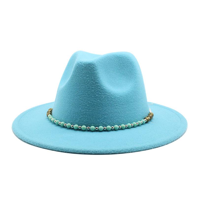 Chain Woolen British Retro Jazz Hat Big-Brimmed Top Hat Woolen Hat Retro Big-Brimmed Hat White Top Hat