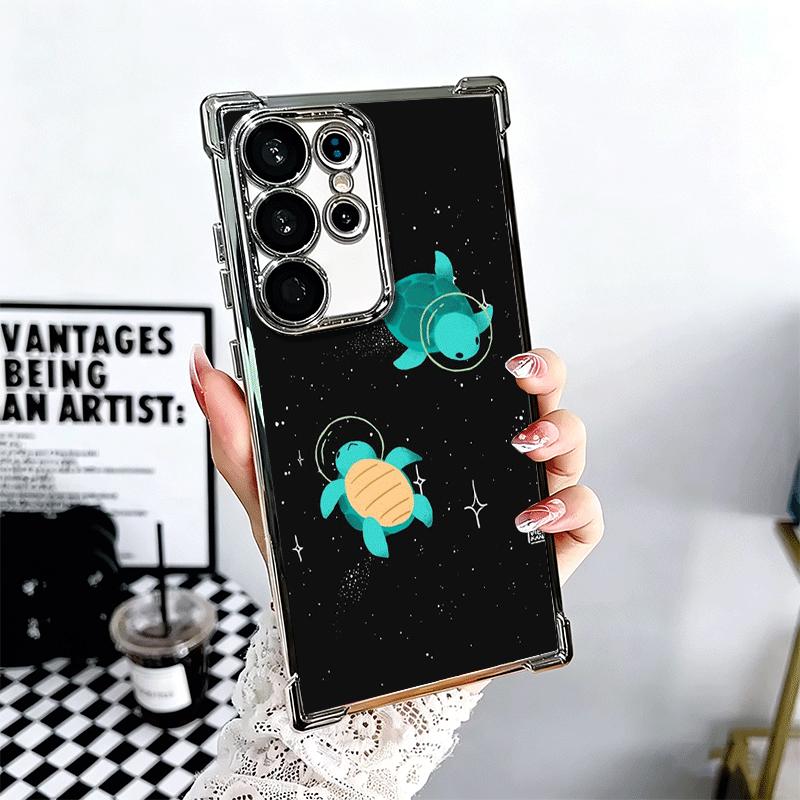 Cartoon Ocean Sea Turtle Plating Phone Case For Samsung Galaxy S24 S25 FE S26 Edge S23 Ultra S22 S21 Plus S20 Anti-Fall Airabag