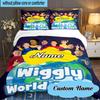 Custom Name 3PCS Wiggly World Tour Adventure Bedding Set Including 1pc Duvet Cover And 2pcs Pillowcases for Bedroom, Dormitory Gift Home Decor