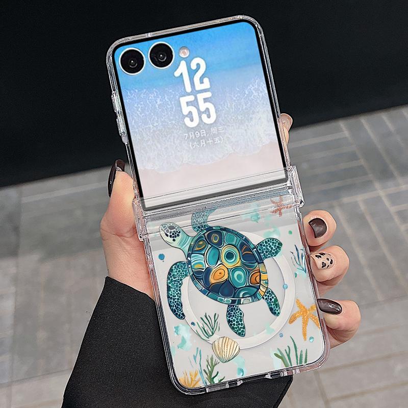 Hinged Magnetic Phone Case For Samsung Z FlIP 7 FE 6 5 Ocean Fish Whale Print Clear Hard PC Folding Phone Cover For Galaxy Z Flip7 Flip6 Flip5
