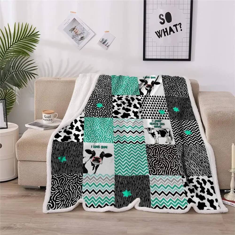 Cow printed blanket Cow girl flannel blanket Autumn leaves Thanksgiving soft and cute printed farm animal cow blanket Size: 75*100cm, Weight: 230 GSM