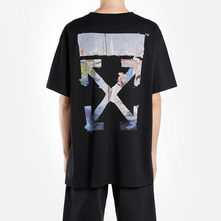 Off-White Oversize Painting Arrow Printing Cotton Round Neck Short Sleeve Loose Fit Black Men's OMAA038R191850121088