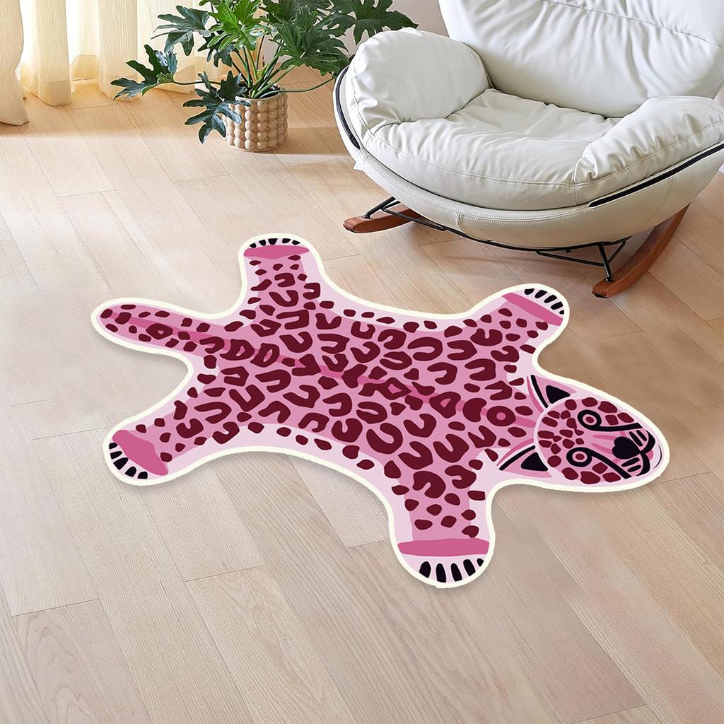 Pink Faux Animal Fur Leopard Print Rug Stain-resistant Water-absorbent Carpet Living Room Bedroom Sofa Coffee Table Home Decor