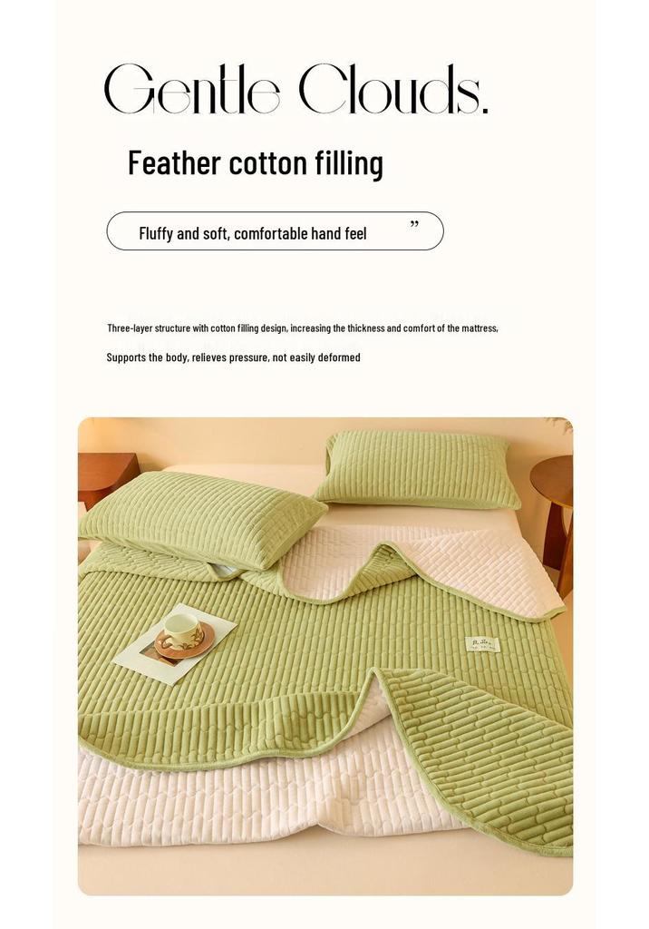 Class A Quilted Fleece Single Bed Cover – Thick, Non-Slip, Dustproof Tatami Bedding Cover