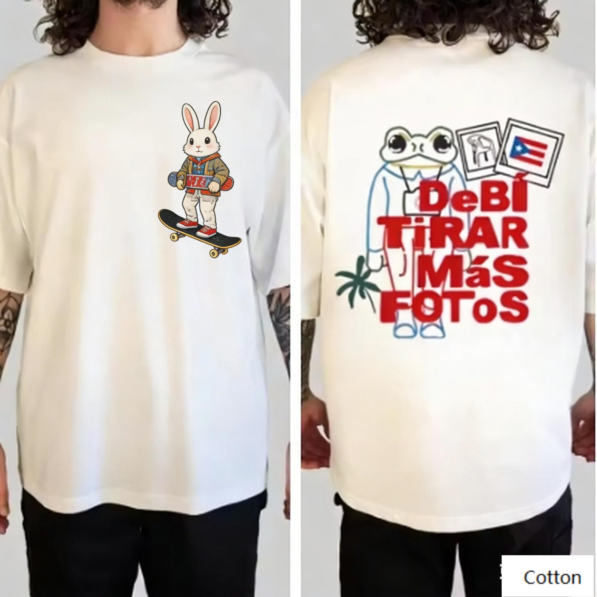 

Oversized TShirt with Skate Bunny Frog Graphic Loose Streetwear Style Soft Heavyweight Fabric Classic Crew Neck M