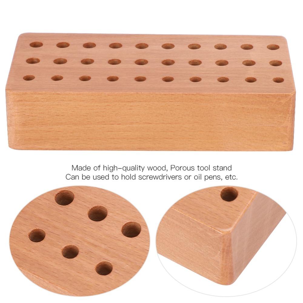 Compact Size Screwdriver Holder Rack 30 Holes Tool Storage Organizer Wood Tools Stand Watch Repair
