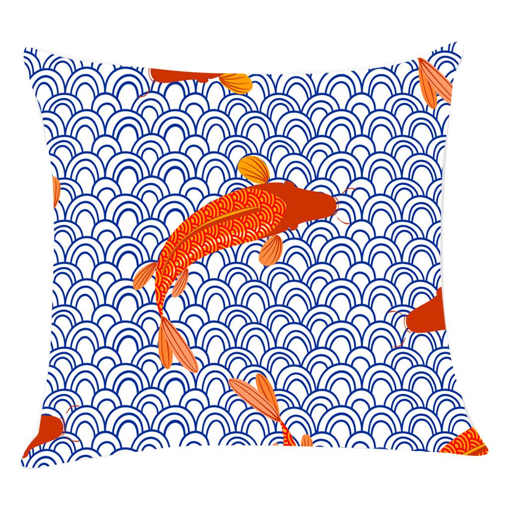 Japanese Style Cotton Linen Cushion Cover For Sofa Fish Series Pillow Cover Home Decorative 45X45Cm Fundas De Cojin