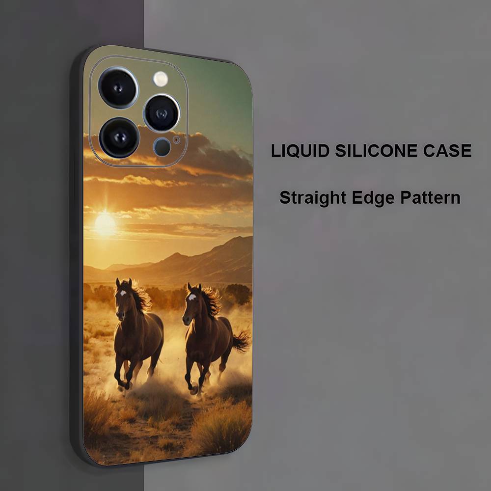 

Art Galloping Horse Phone Case For iPhone 17,16,15,14,13,12,11 ,Pro Max,XS,X,XR,SE,Mini,8,7,Soft Silicone Black Cover iPhone17