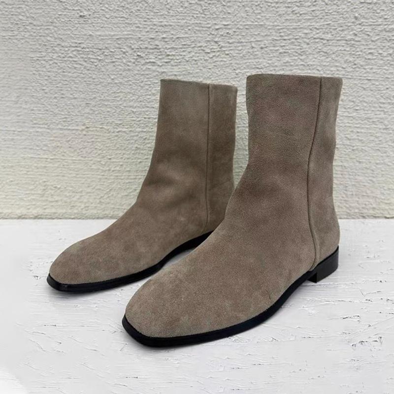 

Версия в стиле ретро, замшевые ботильоны с квадратным носком и плоской подошвой, 25 новых осенне-зимних кожаных минималистичных универсальных тонких ботинок, ботинки Мартин 40 хаки