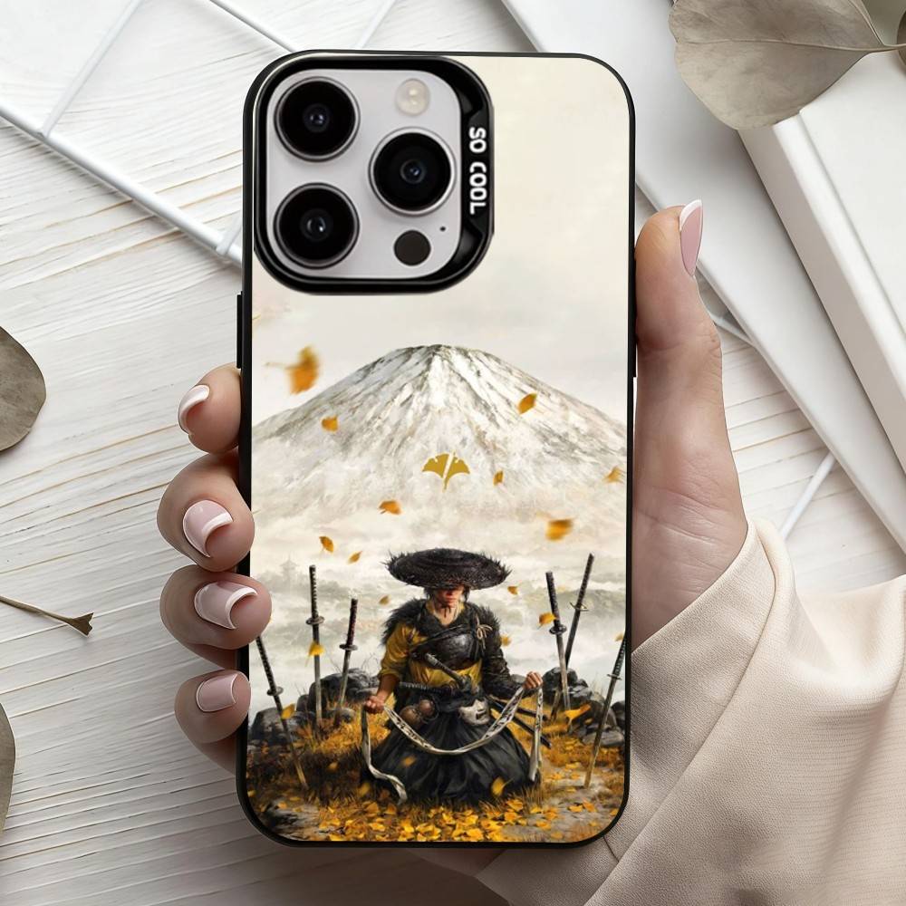 Game G-Ghost Of Y-Yotei  Phone Case For iPhone17,16,15,14,13,12,11 Plus,Pro Max Black Candy Silver Plated Cover