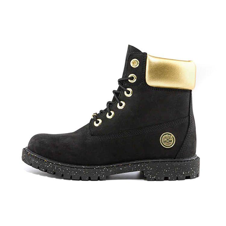 Timberland Heritage 6 Inch Waterproof Boots 'Black Nubuck With Gold' Women's A5RRMW