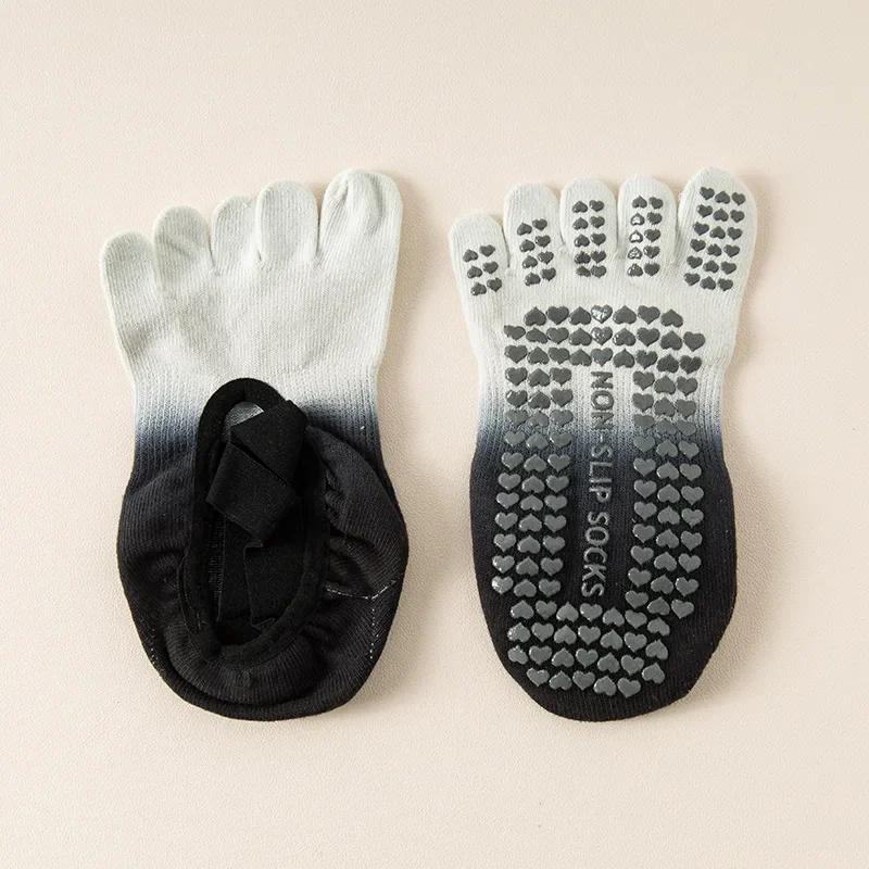 Calzini da Yoga Professionali in Silicone Antiscivolo Gradiente Calzini da Pilates Senza Schienale Traspiranti a Cinque Dita Calzini Sportivi da Fitness per Palestra Indoor