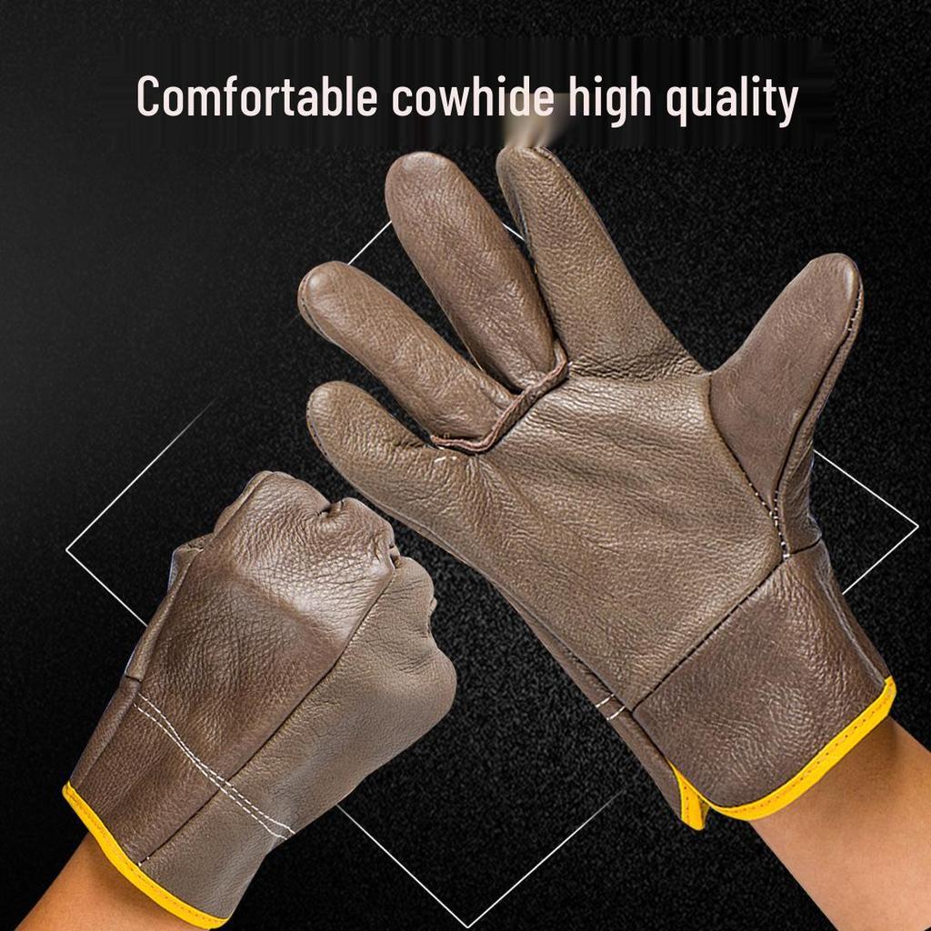 Men's Dark Light Cowhide Welding Gloves: Wear-Resistant, Heat-Resistant, Anti-Scald, Short Style.
