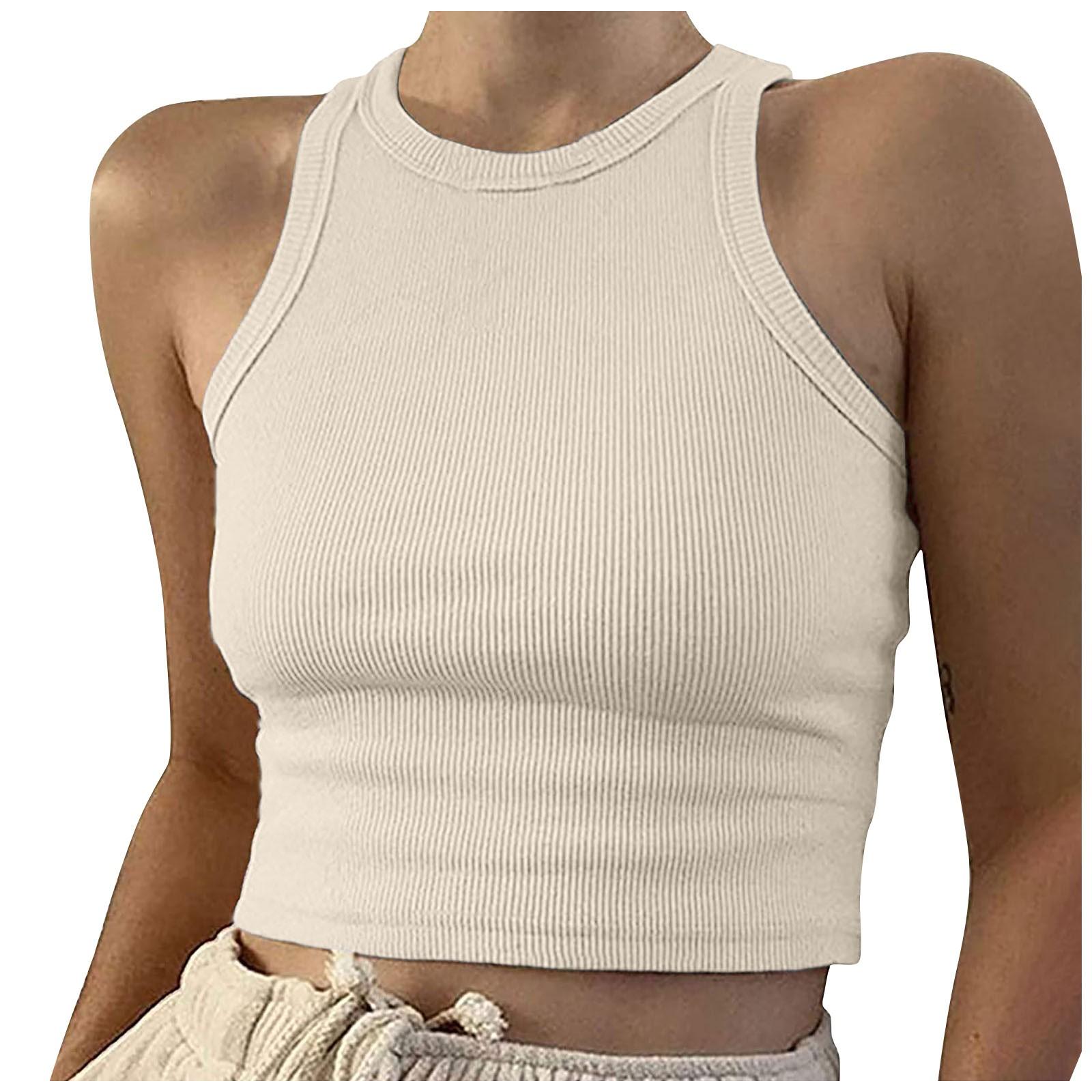 Women s Casual Color Elastic Shoulder Strap Belly Button Camisole Top L бежевый