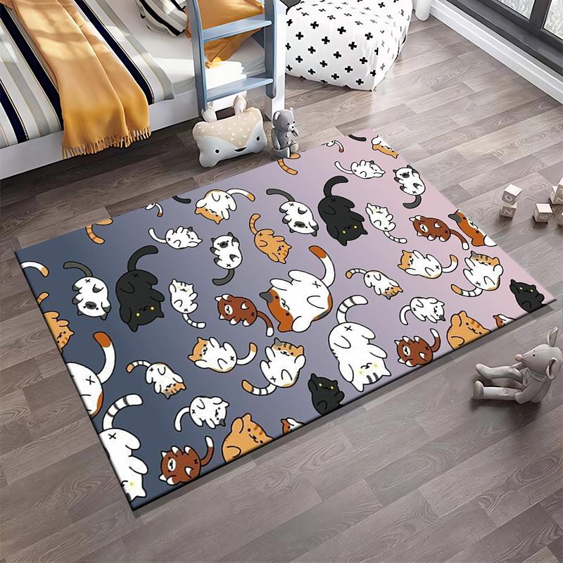 Cute Cartoon Cats Pattern Gradient Background Carpet for Home Decor Suitable for Use As an Anti-slip for Room and Bedroom Sofas