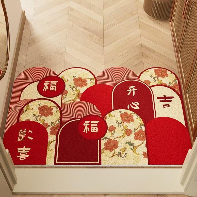 Floor Mat Entrance Door Dirt Resistant New Chinese Style Festive Silk Ring Anti-slip Floor Mat Household Entrance Door