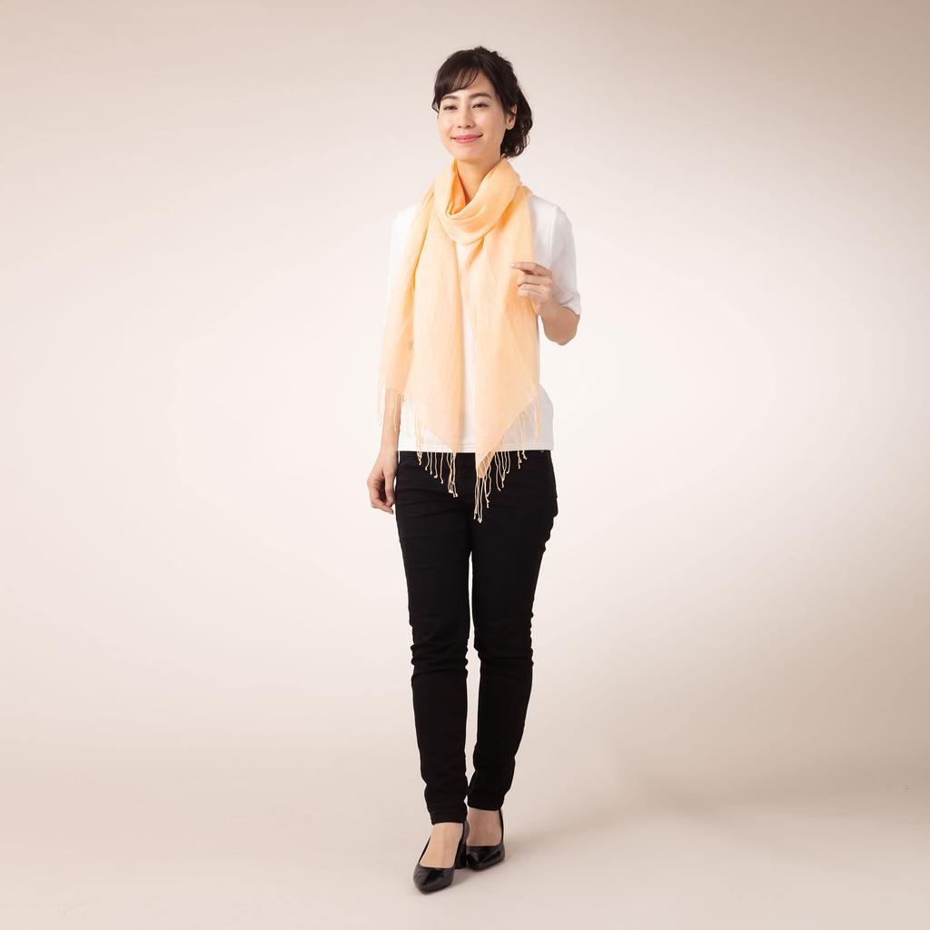 Linen Scarf In Gift Orange 45x180cm [Pashmina Collection] 100% Box, Cantaloupe,