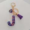 Candy Color Sequin Letter Keychain with Iridescent Heart and Tassel Charm