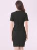 Allegra K Women's Vintage Office Dress, Belted, V-Neck, Faux Two-Piece, Slim Fit, Casual, Short Sleeve, Black, Size XS