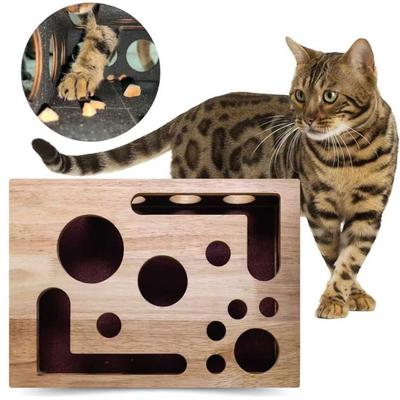 Cat Scratching Toy Wooden Cat Scratch Puzzle Enrichment Box Safe Nail File Scratcher Box for Indoor Cats Entertainment Health