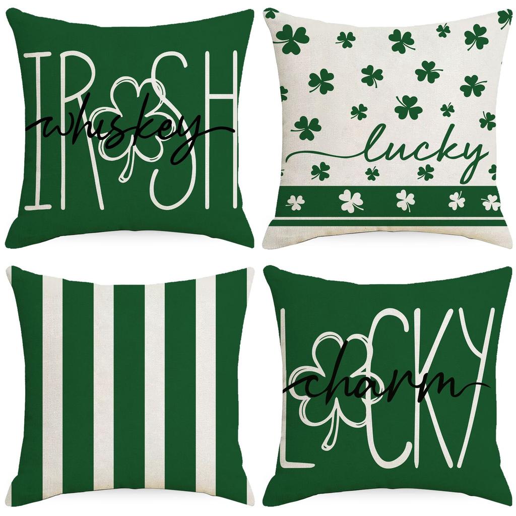 St. Patrick's Day Pillowcase Green Plant Stripe Print Home Decoration Living Room Sofa Pillowcase