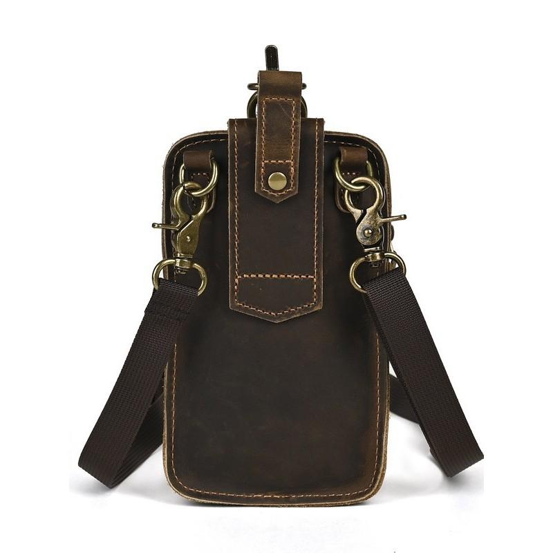 New Men's Genuine Cow Leather Waist Bag Belt-worn Outdoor Multi-compartment Water-repellent Fanny Pack 7-inch Phone Holder for Daily Travel Hiking