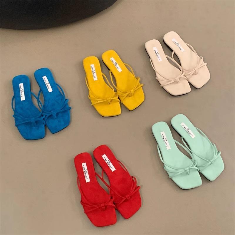 French simple toe cool slippers women's summer wear 2025 suede gentle evening wind beach thin flip-flops