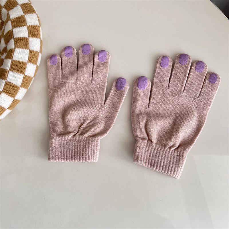 Nail polish gloves winter wool knitting solid color funny finger gloves cycling warm trendy
