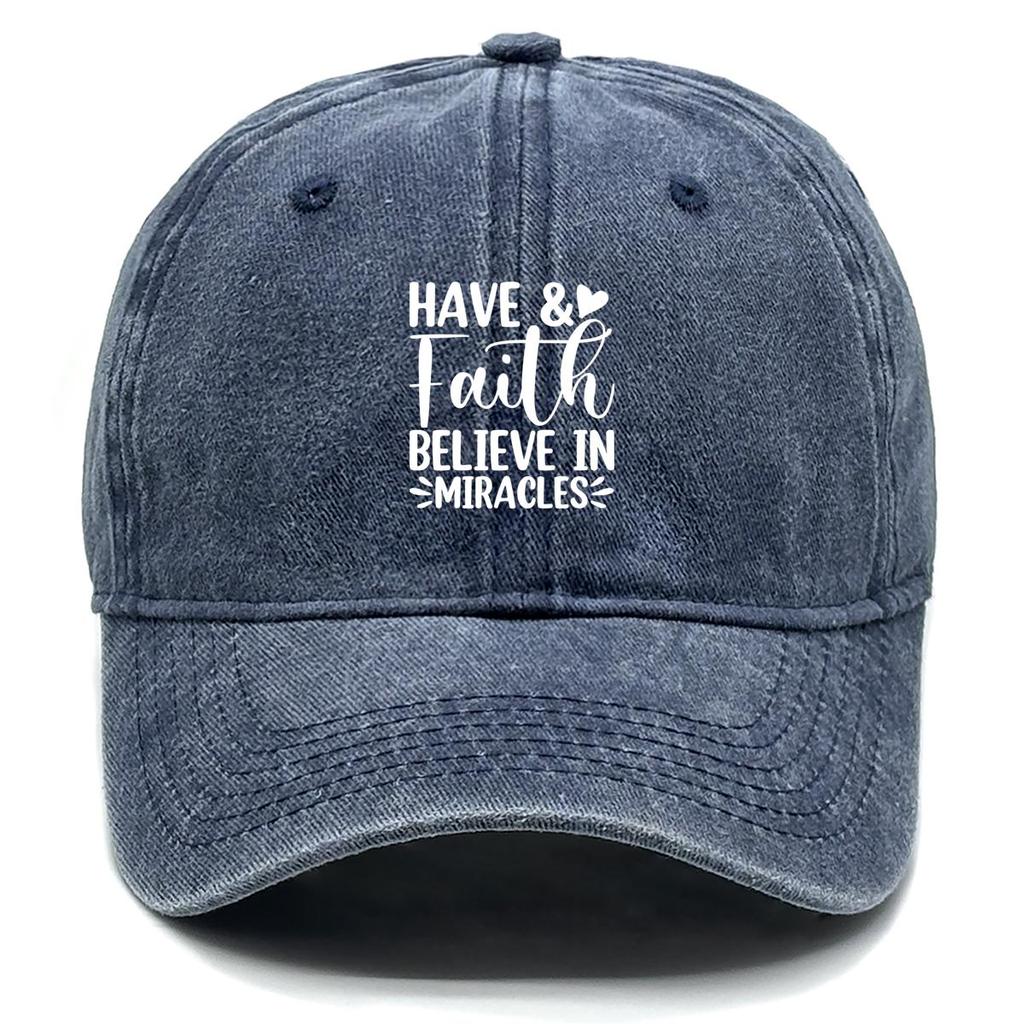 HAVE Faith" Print Adjustable Baseball Hat, Flat Cap Solid Color Casual Headwear Distressed Snapback Sun Hat